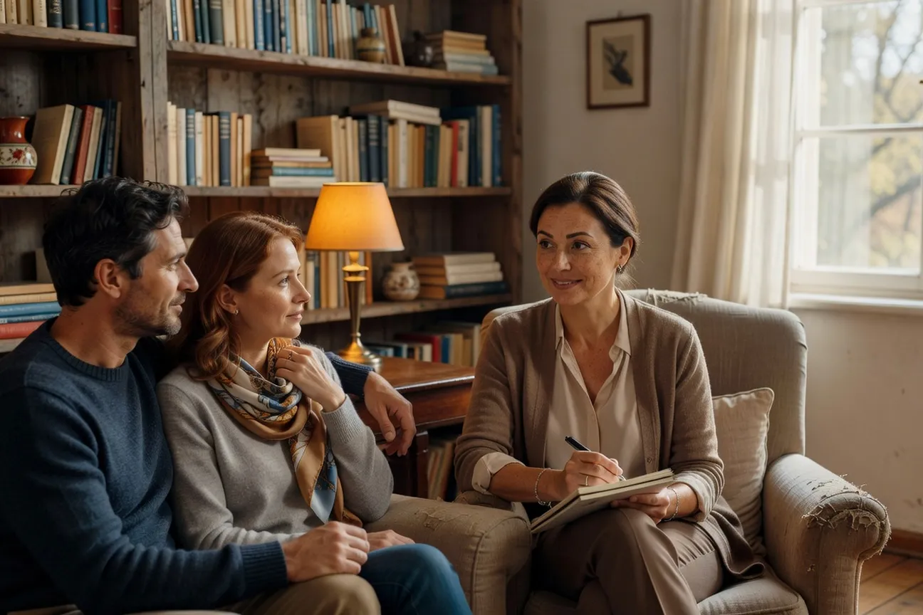 Psychologue interculturelle en consultation avec un couple mixte