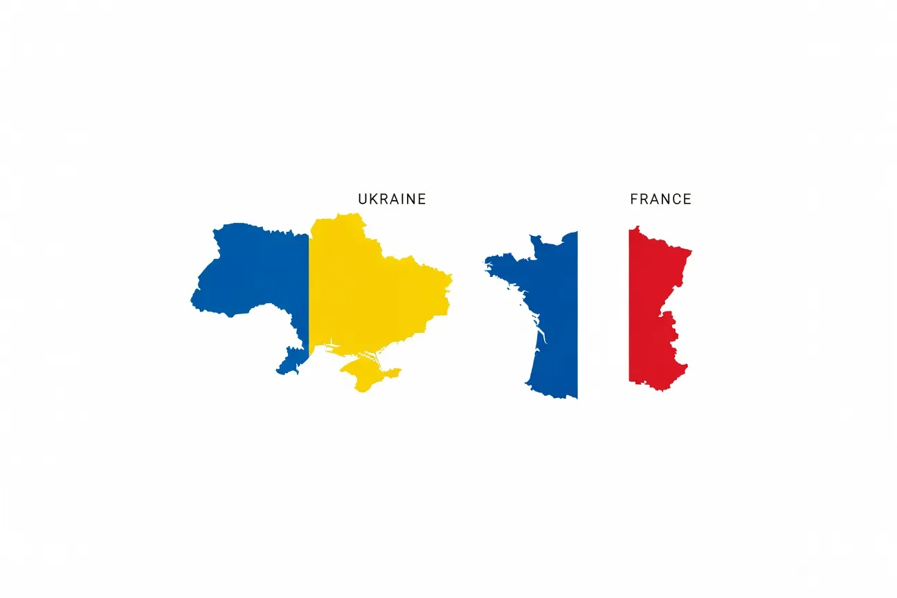 Carte de l'Ukraine et de la France, comparaison de superficie