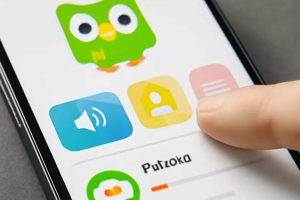 Gros plan écran téléphone application Duolingo ukrainien