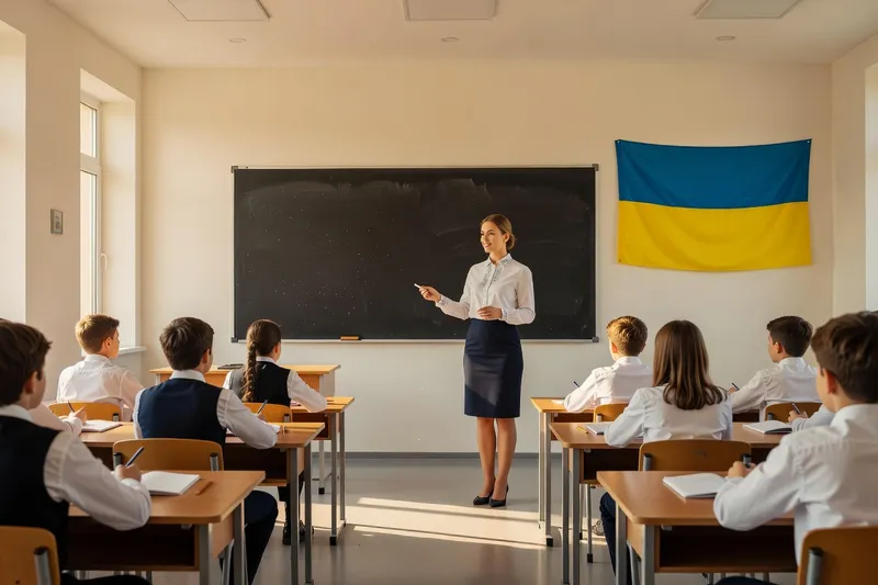 Élèves dans une salle de classe ukrainienne